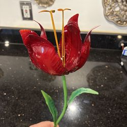 Handmade Abstract Art Large Gloss Red Tulip Flower with Long Stem Sculpture 