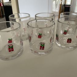 NWT Crate And Barrel Candy Cane/ Presents Icon 15-oz. Double Old-Fashioned Glasses. Set Of Six. Not Selling Separately