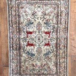 Antique Silk Turkish Keysari Rug with Animal Motif Kashan 3'3" x 5'3"