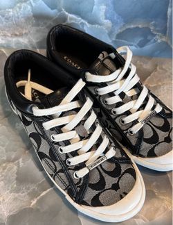 Coach Signature Monogram Canvas Sneakers Black Beige White