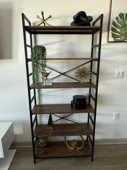 Industrial Bookshelf + All Decor – $200