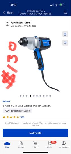 Kobalt 8-Amp 1/2-in Drive Corded Impact Wrench 100+ bought last week