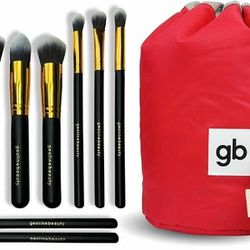 New 10 Pieces Makeup Brush Set + Cosmetic Travel Bag Apply Makeup