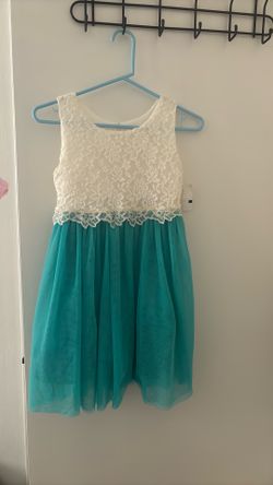 Girls dress, size 8, ivory/jade