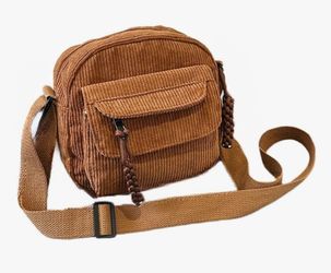 Brown Corduroy Crossbody Bag/Small Wallet Bag/Shoulder Bag Adjustable Strap