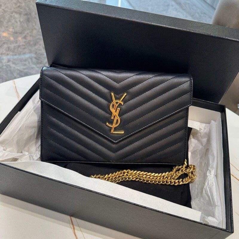 YSL black lychee peel diagonal striped backpack
