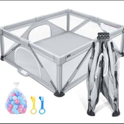 ANGELBLISS WL-01 Foldable Baby Playpen with Mesh & 50 Balls – 50"x50"