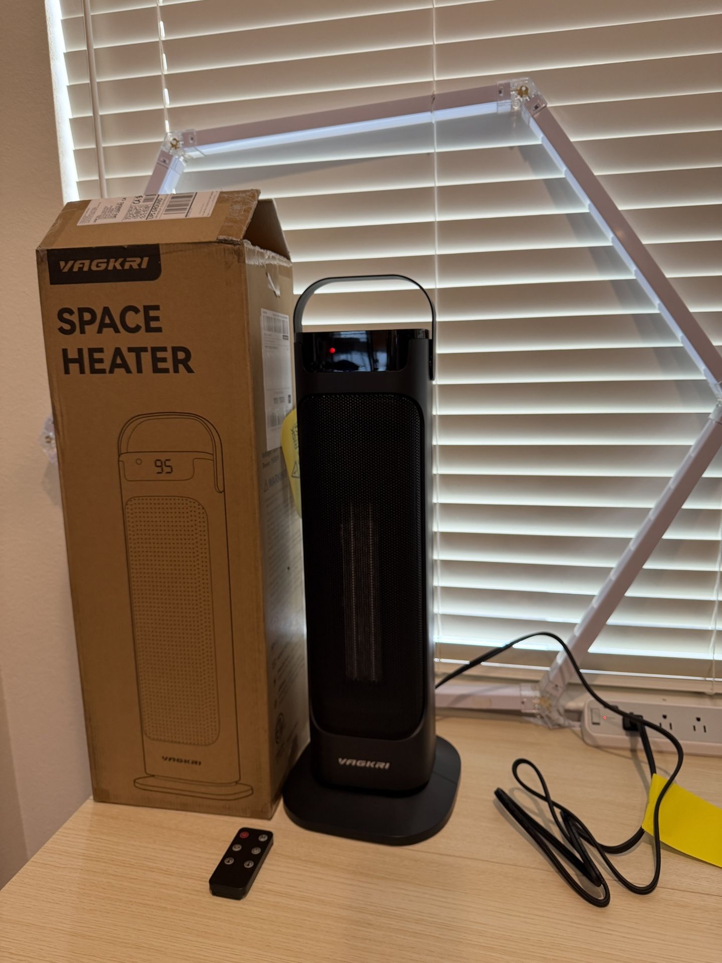 Brand New VAGKRI 24-Inch Oscillating Ceramic Tower Space Heater for Home with Remote Control, Adjustable Thermostat, Timer, Overheat SKU286–S1