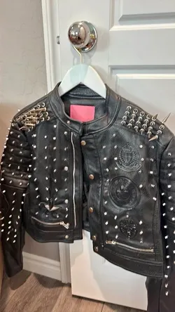 Black Leather Spiked Moto Jacket Size Medium
