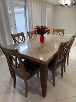 Travertine marble table with 6 chairs