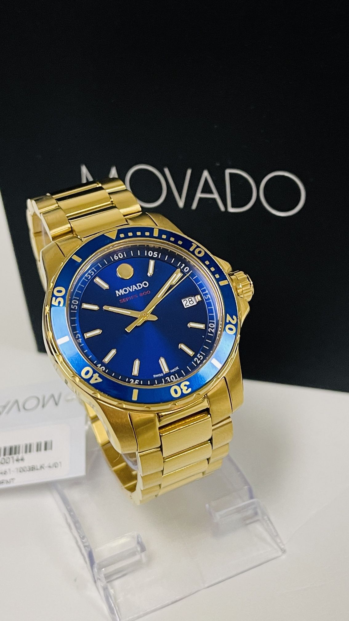 Movado Series 800 Blue Dial Gold Tone Men’s Watch