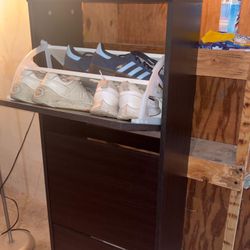 Slim Dark Wood Shoe Cabinet 