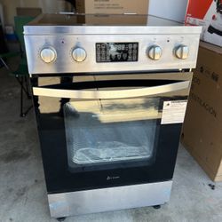 LANBO 24 in. 4 Burner Elements Freestanding Electric Range in Stainless Steel with Air Fry, Rotisser