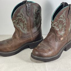 Justin Gypsy Women's Boots 7.5B Western Cowgirl Brown Teal L9606 Leather Work