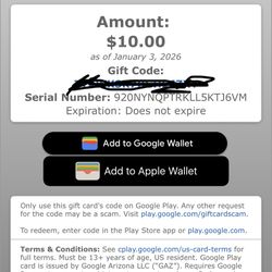 $10 google play gift card