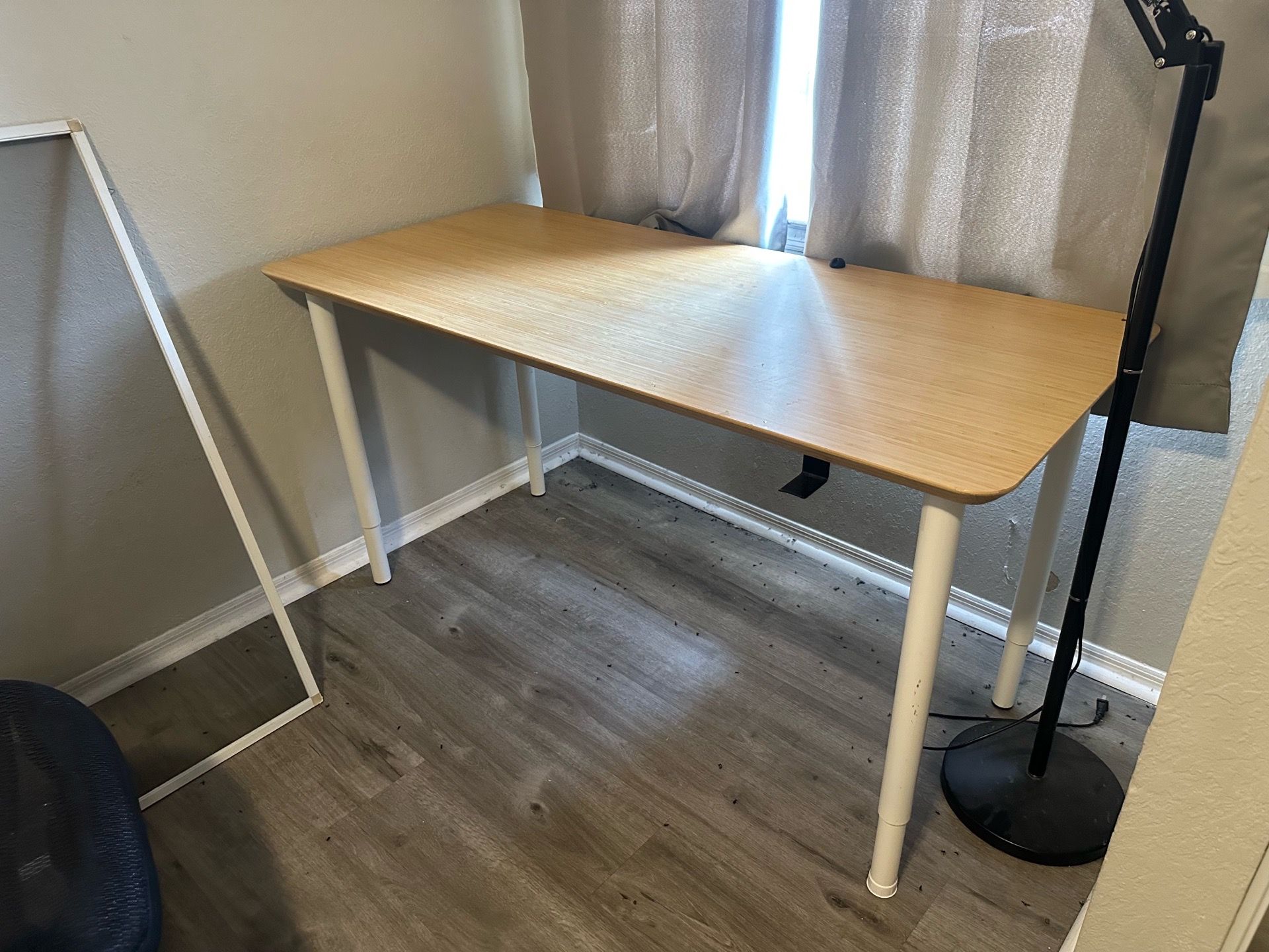 IKEA ANFALLARE desk with white OLOV adjustable legs. 55x26x30