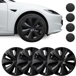 Wheel Cover 18 Inch for Tesla Model 3 Aero Wheel Cap kit Hub Caps OEM ABS Rim Protectors Cover Replacement Matte Black Model 3 Accessories Highland (S