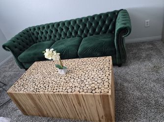 Unique natural wood coffee + end table set
