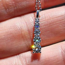 2 Carat Moissanite Platinum Plated Sterling Silver Pendant Necklace