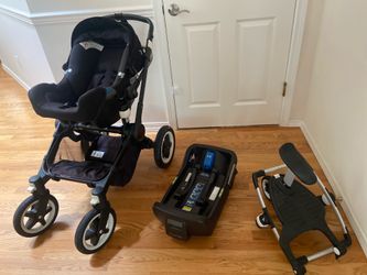 Nuna stroller, car seat base, Ride-along toddler board attachmen
