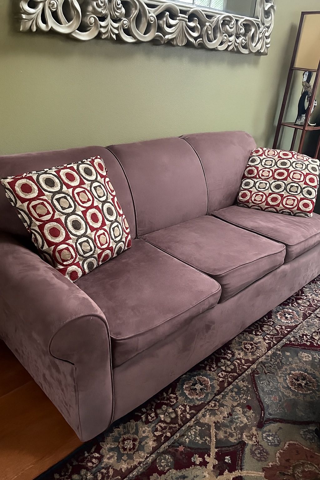 Suede Couch Sofa - Pull Out Queen Bed