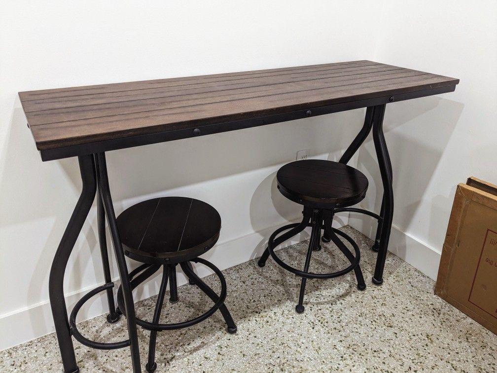 Wood Bar Height Table With Adjustable Chairs 