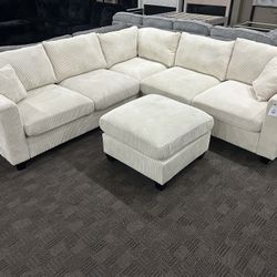 Cream L Shape sectional with ottoman