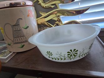 Glasbake vintage Pyrex Verde flowers baking dish ovenware mixing bowl