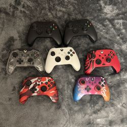 Xbox Controllers Bundle – 7 Controllers (Black, White, Custom Designs) – Great Condition