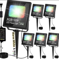 Low Voltage Landscape Lighting Kit with Transformer RGBW Color Changing Landscape Lights IP66 Waterproof Led Outdoor Flood Lights for House Yard Tree
