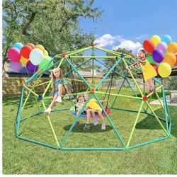 Hapfan 10 ft Climbing Dome Swing Set with Saucer Swing, Jungle Gym for Kids Outdoor Backyard, Supports 800lbs, Easy Asssembly, Rust-Resistant Outdoor 