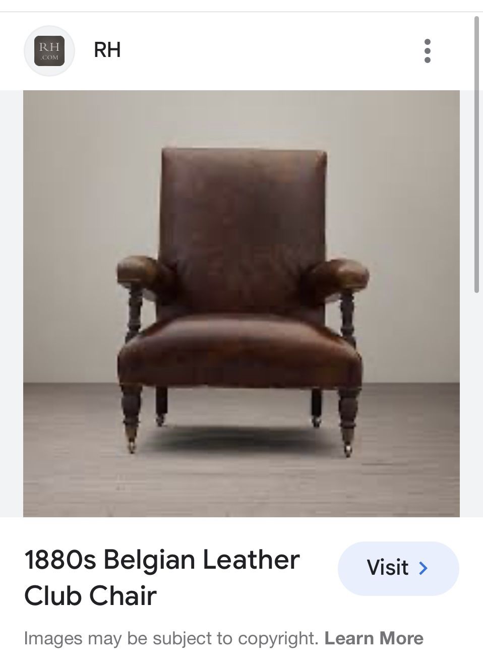 RESTORATION HARDWARE 1880S BELGIAN LEATHER CLUB CHAIR