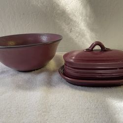 Rose Bowl And Butter Dish With Lid