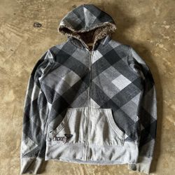 Y2K Vintage Grey Roxy Hoodie with a fur hood