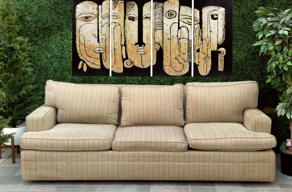 (Free Delivery 🚚) Dark Tan Striped Vintage Couch