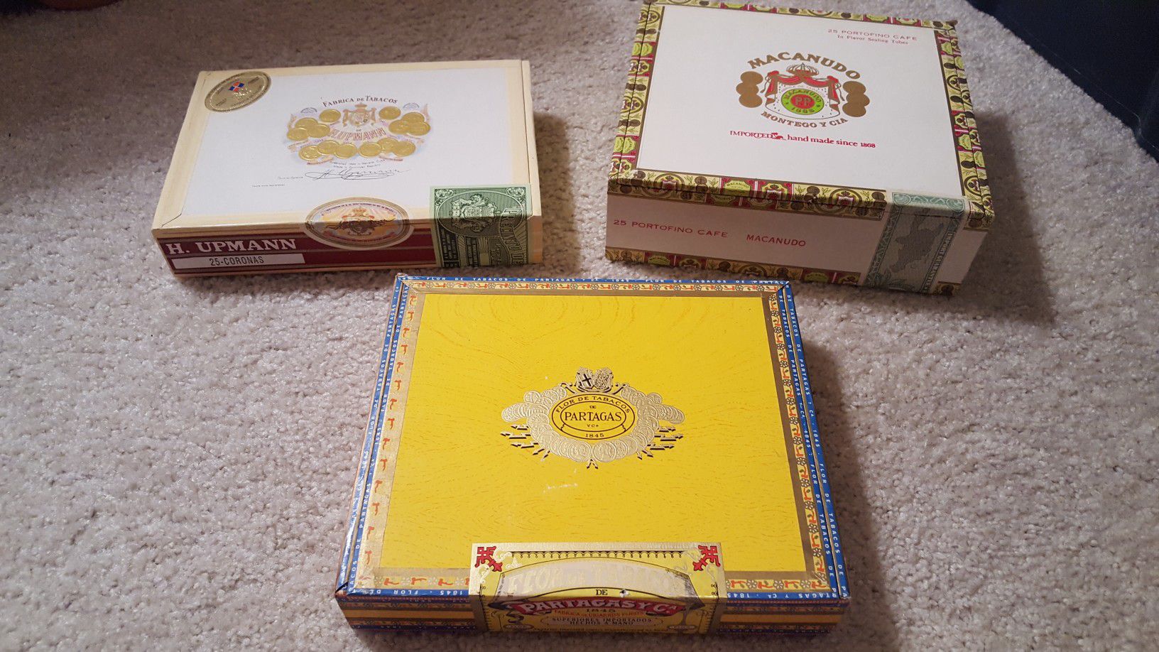Three cigars boxes, approximately 30 years old, excellent condition
