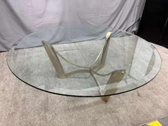 Modern Brass Tripod Round Glass Top Coffee Table