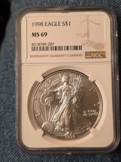 1998 American Silver Eagle NGC MS69 1 oz silver coin