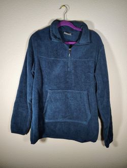 32 Degrees Heat Fleece Pullover Mens Large L 1/4 Zip Blue Kangaroo Pocket NWOT