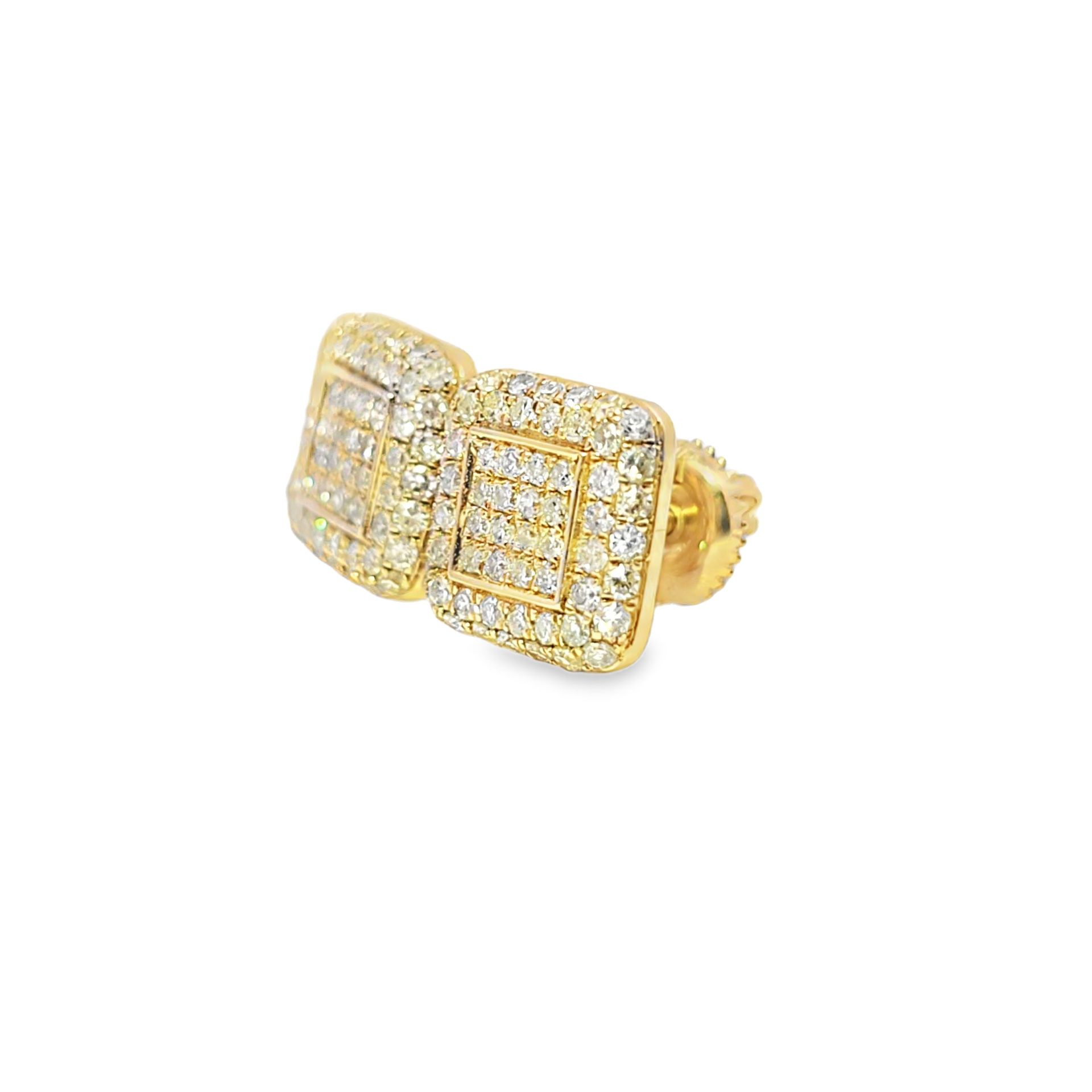 10k Yellow Gold Diamond Earrings with Square Brilliant Cut Diamonds 0.81 ctw