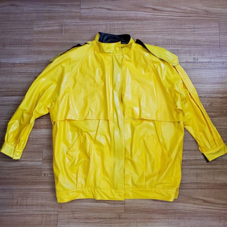 Vintage Waterfalls men's bright yellow vinyl raincoat rain jacket size M