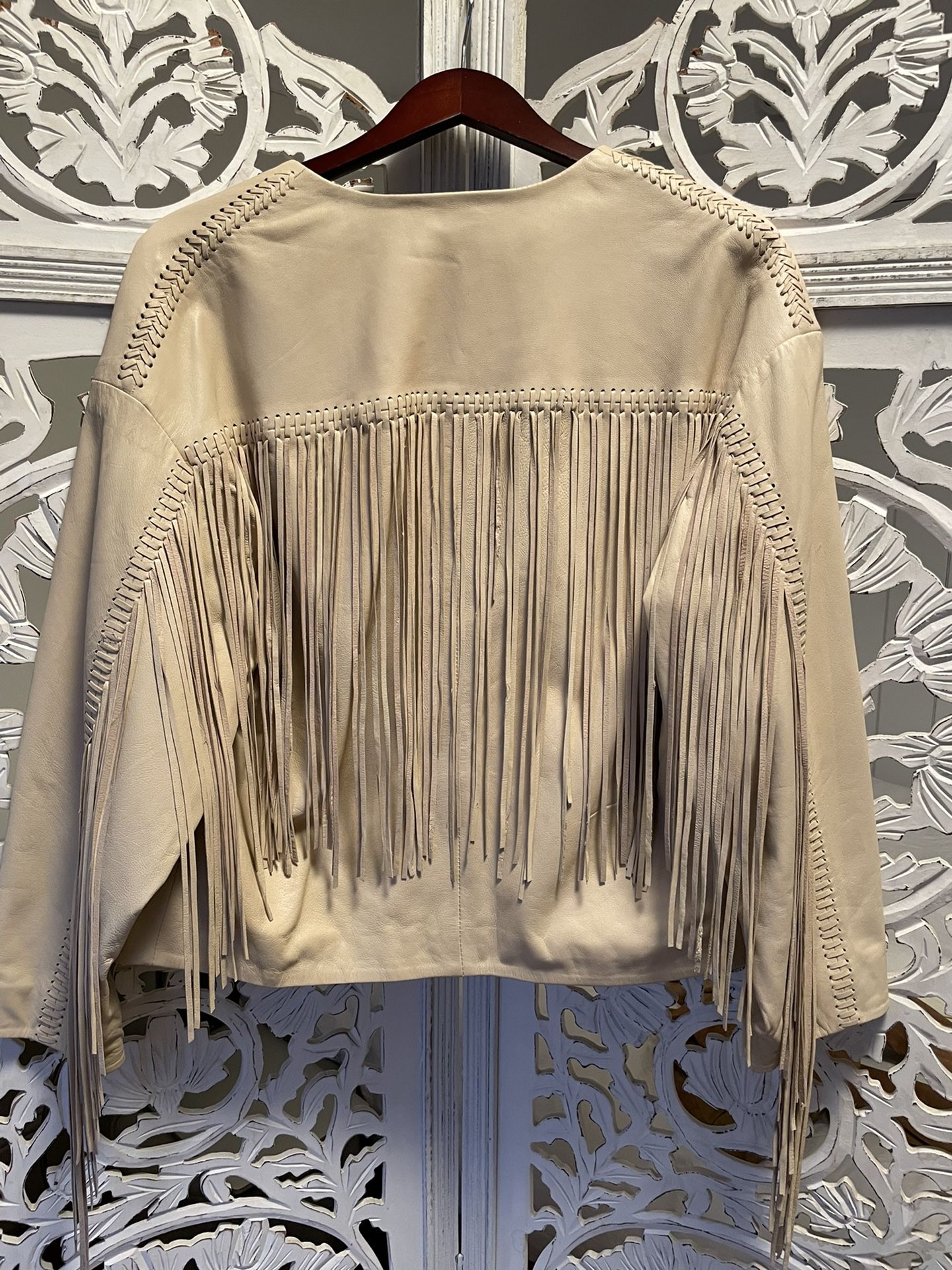 100% Sheep Leather Fringed Jacket small