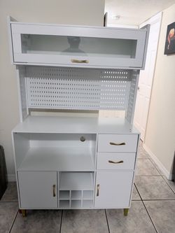 White Kitchen Buffet Cabinet with Hutch