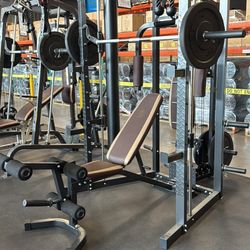 MARCY SM-4008 - Home Gym Smith Machine Squat Rack Power Cage with Olympic Bench  