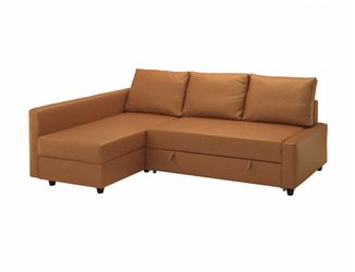 FRIHETEN Sleeper sectional,3 seat w/storage, Faringe brown-orange