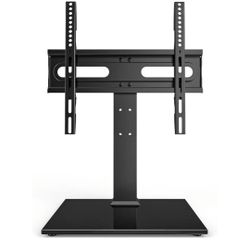 Universal TV Stand - Table Top TV Stand for 27-60 inch LCD LED TVs - 9 Level Height Adjustable TV Base Stand with Tempered Glass Base & Wire Managemen