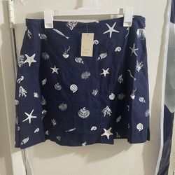 A New Day Linen Blend Skort NWT Ladies Size 12 Navy Skirt White Marine Print Fun