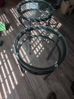 Pair of Tempered Glass Accent Tables