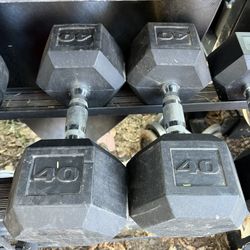 40lb Hex Rubber Dumbbell Set Weights 