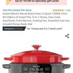 New Instant Electric Round Dutch Oven, 6-Quart 1500W